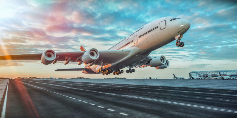 Airplane,Taking,Off,From,The,Airport.,3d,Render,And,Illustration.