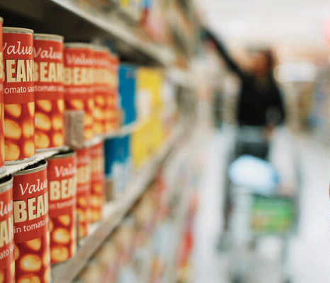 canned beans in grocery store