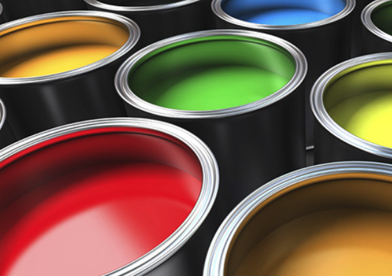 colorful paint samples in cans