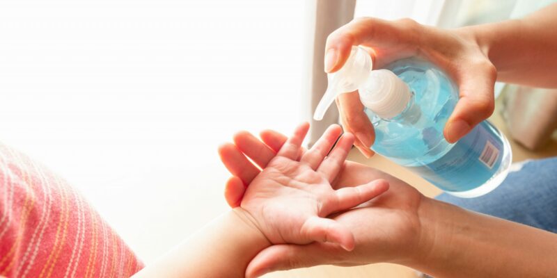 Sanitizer used on Childs hands.