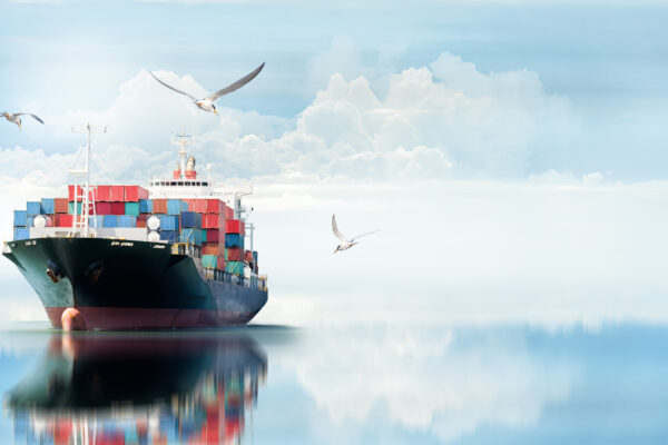 Container ship in ocean